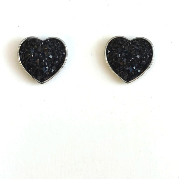 5/$25 Heart Shaped Druzy Earrings Silver Black Studs Heart Shape - Picture 6 of 7